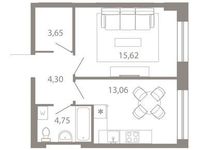 Планировка 1-комнатной квартиры, 41,38 м2