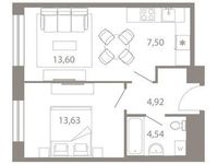 Планировка 2-комнатной квартиры, 44,19 м2