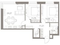 Планировка 2-комнатной квартиры, 69,03 м2