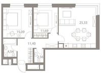 Планировка 2-комнатной квартиры, 70,61 м2