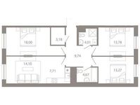 Планировка 4-комнатной квартиры, 88,46 м2
