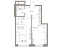 Планировка 2-комнатной квартиры, 49,47 м2