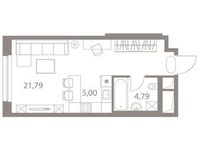 Планировка 1-комнатной квартиры, 31,58 м2