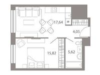 Планировка 2-комнатной квартиры, 43,13 м2