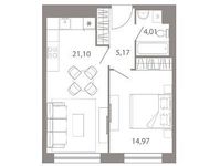 Планировка 2-комнатной квартиры, 45,25 м2
