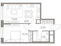 Планировка 2-комнатной квартиры, 47,43 м2