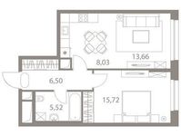 Планировка 2-комнатной квартиры, 49,43 м2