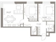 Планировка 2-комнатной квартиры, 69,03 м2