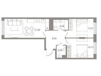Планировка 3-комнатной квартиры, 65,27 м2