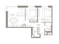 Планировка 2-комнатной квартиры, 70,25 м2