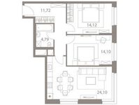 Планировка 2-комнатной квартиры, 68,83 м2