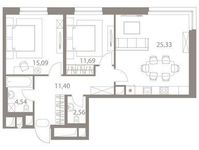 Планировка 2-комнатной квартиры, 70,61 м2