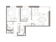 Планировка 2-комнатной квартиры, 71,83 м2
