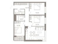 Планировка 4-комнатной квартиры, 92,54 м2