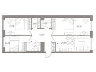 Планировка 3-комнатной квартиры, 98,21 м2