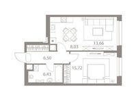 Планировка 2-комнатной квартиры, 50,34 м2