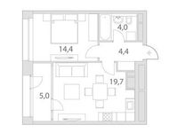 Планировка 1-комнатной квартиры, 47,5 м2