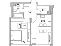 Планировка 1-комнатной квартиры, 51,4 м2