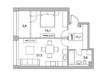 Планировка 2-комнатной квартиры, 55,2 м2