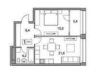 Планировка 1-комнатной квартиры, 54,6 м2