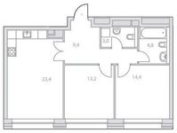 Планировка 2-комнатной квартиры, 69,3 м2