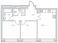 Планировка 2-комнатной квартиры, 68,2 м2