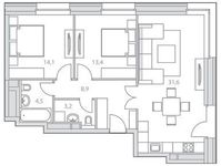 Планировка 2-комнатной квартиры, 76,3 м2