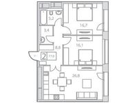 Планировка 2-комнатной квартиры, 77 м2