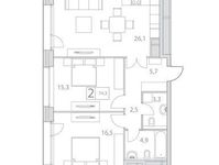 Планировка 2-комнатной квартиры, 76,8 м2