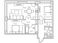 Планировка 3-комнатной квартиры, 84,7 м2