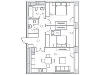 Планировка 2-комнатной квартиры, 76,6 м2
