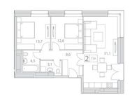 Планировка 3-комнатной квартиры, 76,6 м2