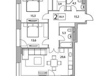 Планировка 2-комнатной квартиры, 86,9 м2