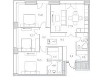 Планировка 3-комнатной квартиры, 111,4 м2