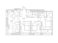 Планировка 3-комнатной квартиры, 102,4 м2