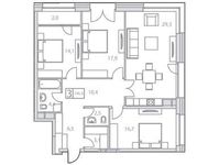 Планировка 3-комнатной квартиры, 113,8 м2