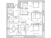 Планировка 3-комнатной квартиры, 110,5 м2