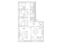 Планировка 4-комнатной квартиры, 158,9 м2