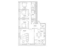 Планировка 4-комнатной квартиры, 160,4 м2