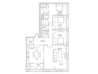 Планировка 4-комнатной квартиры, 160,7 м2