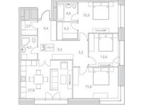 Планировка 3-комнатной квартиры, 110,5 м2