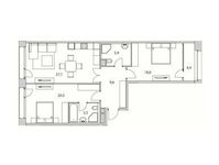 Планировка 2-комнатной квартиры, 91 м2