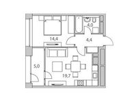 Планировка 1-комнатной квартиры, 47,5 м2
