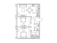 Планировка 2-комнатной квартиры, 76,8 м2