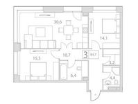 Планировка 3-комнатной квартиры, 84,7 м2