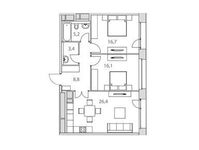 Планировка 2-комнатной квартиры, 76,6 м2