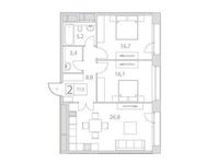 Планировка 2-комнатной квартиры, 77 м2