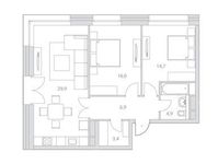 Планировка 2-комнатной квартиры, 75,8 м2
