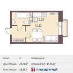Планировка квартиры студии, 22,23 м2