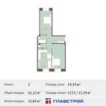 Планировка 2-комнатной квартиры, 61,1 м2